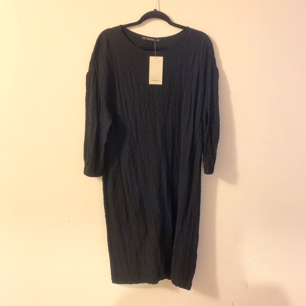Zara Textured Black Midi Dress
